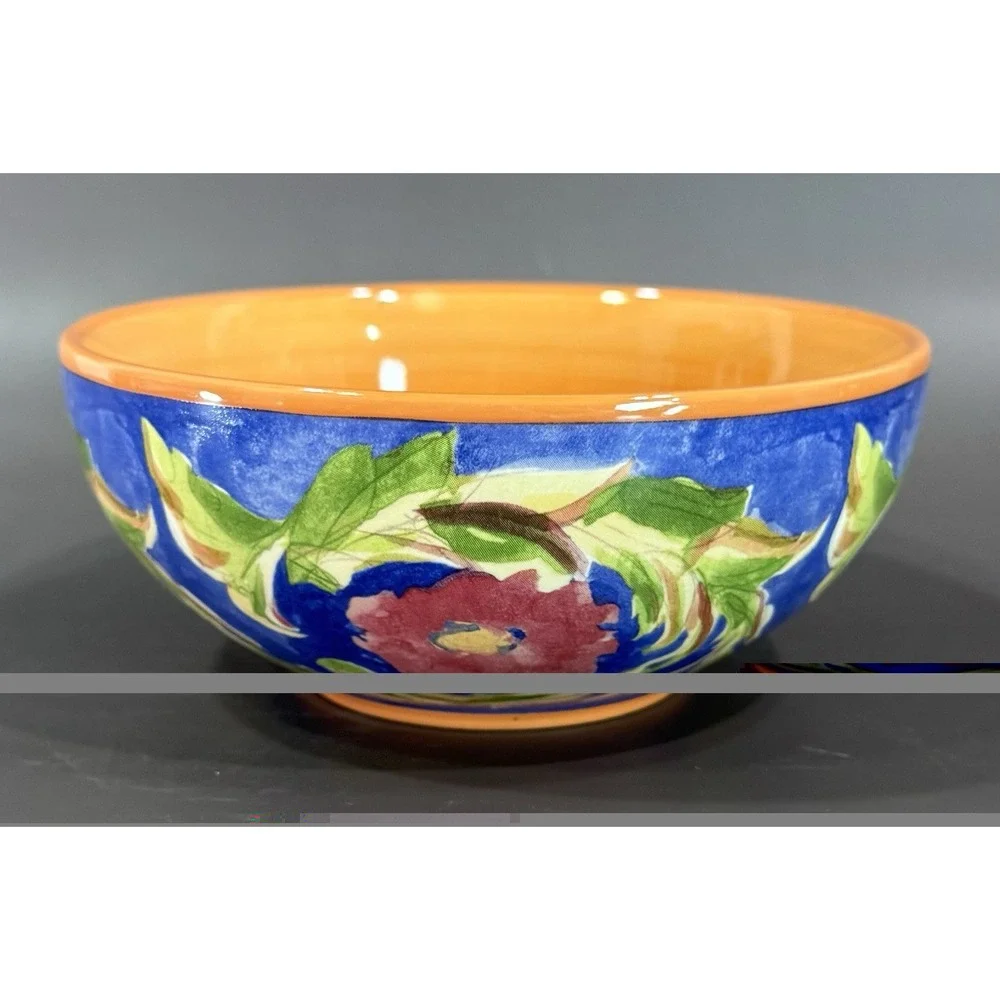 Pfaltzgraff Villa della Luna Fleur Soup Cereal Bowls Set 2 2004 Blue Orange Y2K